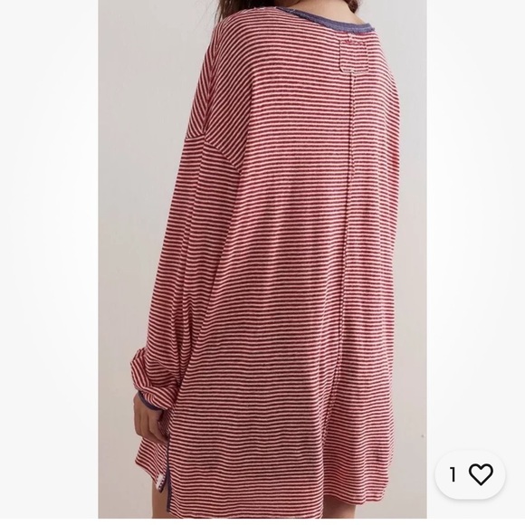 We The Free Womens Red White Striped Size Large Long Sleeve Linen blend - Picture 2 of 10